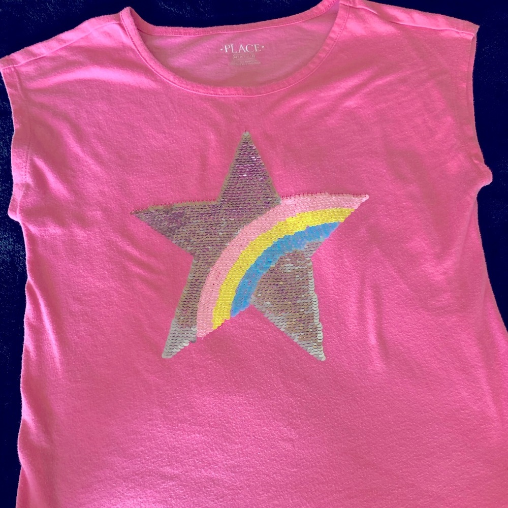 Girls rainbow star flip sequence T-shirt